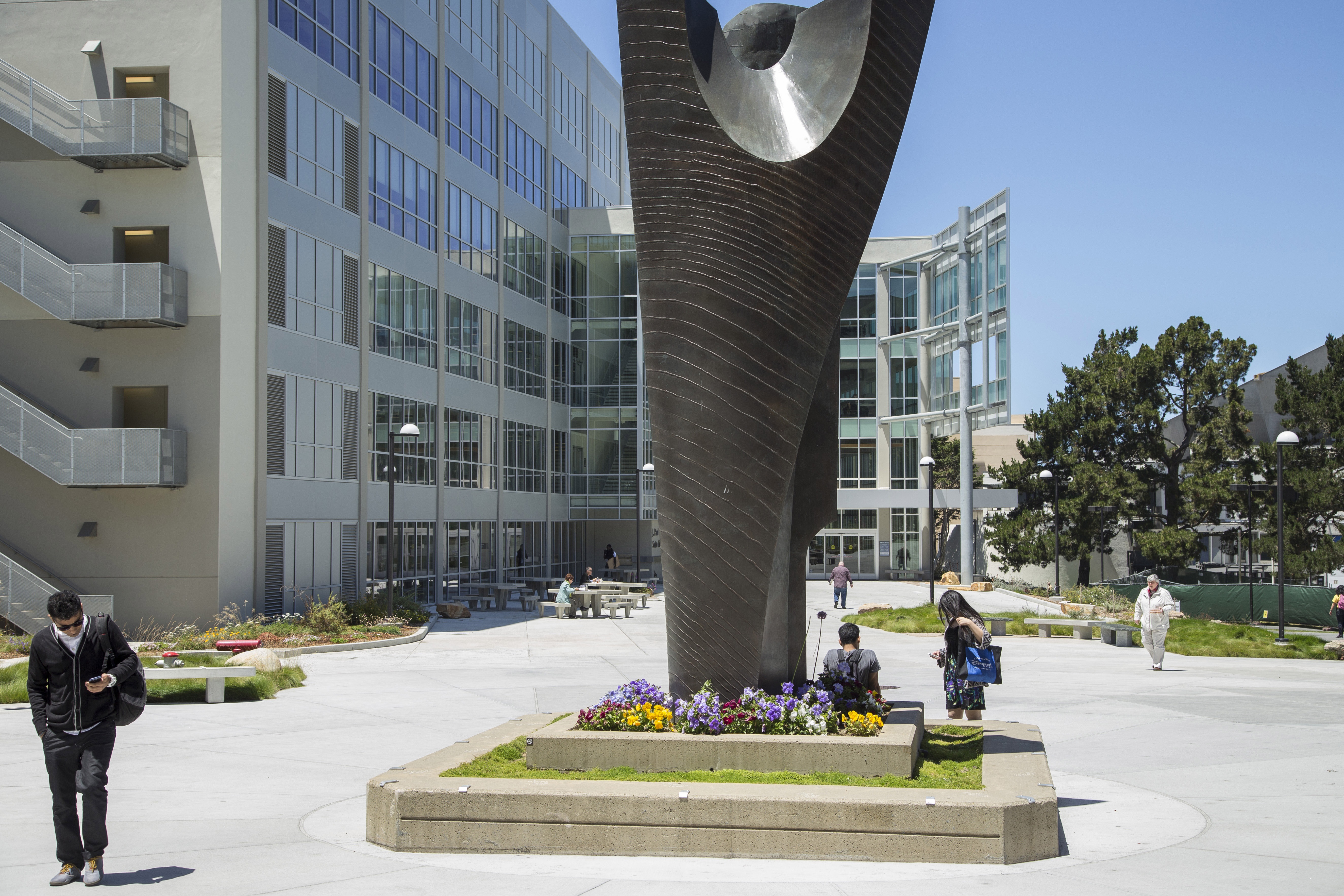 Picture of sculpture located outside of the library